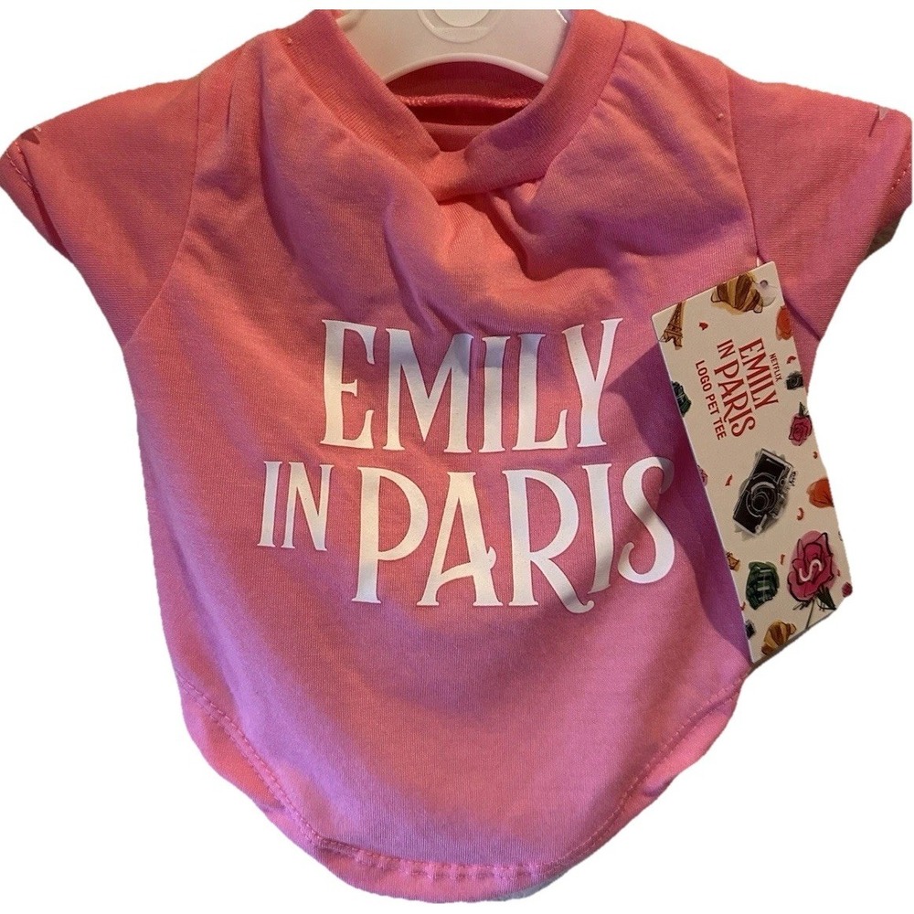 Netflix Emily in Paris Pink Logo Pet T-Shirt Dog Shirt Size Small NWT